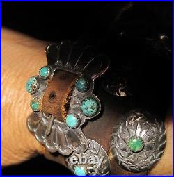 Old Stone Turquoise Concho bracelet simili cuir fait main RALPH LAUREN 1980 S