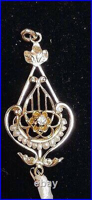 Or antique 14 carats avec gemme perle avec diamant centré sur le diamant petit charme