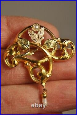 Pendentif Ancien Art Nouveau Or Massif 18k Antique Solid Gold Pendant Brooch