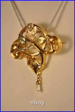 Pendentif Ancien Art Nouveau Or Massif 18k Antique Solid Gold Pendant Brooch