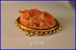 Pendentif Ancien Corail Or Massif 18k Antique Carved Coral Cameo Pendant Solid G