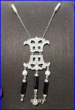 Pendentif/collier diamant antique inspiré et délicat, perle et onyx