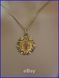 Promo Ancien Pendentif Medaille Vierge Or 2 Tons 18 Carats /