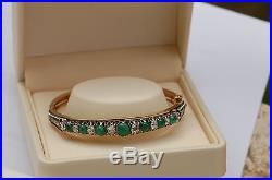 Promo Rare Bracelet Ancien Jonc Rigide Or 18 K /argent/ Diamants / Emeraudes
