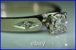 RARE bague de fiançailles vintage antique diamant solitaire 14 carats or blanc
