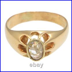 ROSE CUT DIAMOND Renoncule décor antique victorian ring 18k yellowgold Belcher