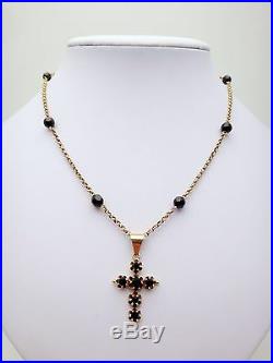 Rare ancien collier or 18k et jais avec croix Jeannette XIXeme fermoir émaillé