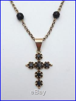 Rare ancien collier or 18k et jais avec croix Jeannette XIXeme fermoir émaillé