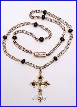 Rare ancien collier or 18k et jais avec croix Jeannette XIXeme fermoir émaillé 2