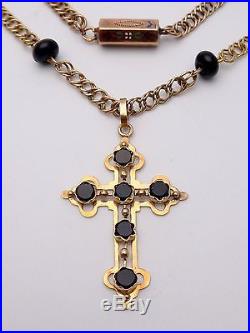 Rare ancien collier or 18k et jais avec croix Jeannette XIXeme fermoir émaillé 2