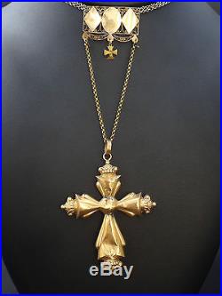 Rare ancienne grande croix régionale Auvergnate et son coulant en or 18k XIXe