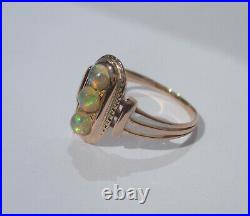 Rare bague ancienne XIXe trilogie opales or rose massif 18 carats French 750