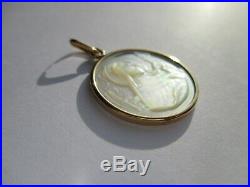 Rare médaille pendentif ancienne Sainte Thérèse Nacre & or 18 carats Gold 750