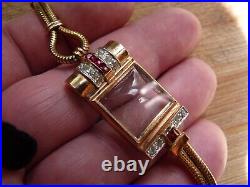 Rare montre-bracelet pour femme originale art déco étui couleur or rose avec pierres 1