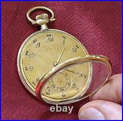 Rare montre de poche antique Longines face ouverte en or 14 carats