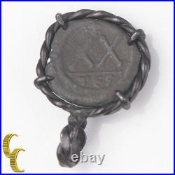 Roman Coin In Silver Antiqued Bezel Pendant, 4.9 Gr/ 1.9cm Diameter