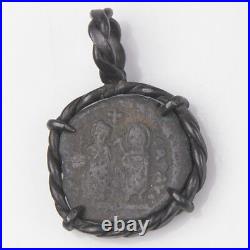 Roman Coin In Silver Antiqued Bezel Pendant, 4.9 Gr/ 1.9cm Diameter