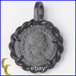 Roman coin en argent antique Lunette Pendentif, 3.7GR/ diamètre 1.9 cm