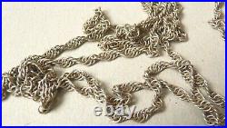 Sautoir collier chaine porte-montre ARGENT massif bijou ancien silver chain 31gr