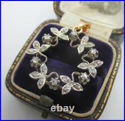 Somptueux pendentif ancien XIX couronne fleurs diamants Or 18 carats argent 6g