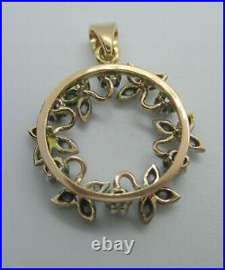 Somptueux pendentif ancien XIX couronne fleurs diamants Or 18 carats argent 6g