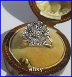 Splendide bague Marguerite ancienne fleur or blanc 18 carats platine diamants