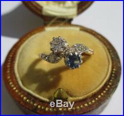 Splendide bague ancienne Toi et Moi saphir diamants Or 18 carats 750 & platine