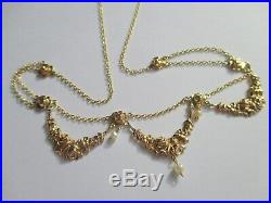 Splendide collier draperie ancien Art Nouveau Fleurs Gold or 18 carats 750