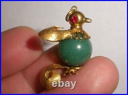 Super pendentif Vintage Or 14k Oiseau Chinois Turquoise Yeux Rubis Charme 5gr