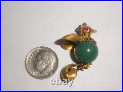 Super pendentif Vintage Or 14k Oiseau Chinois Turquoise Yeux Rubis Charme 5gr