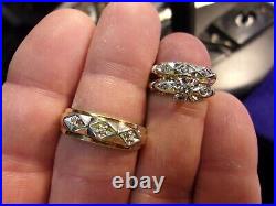 Superbe Vintage Antique 10K Jaune or Blanc Diamant Art Déco Mariée Marié Ring Set