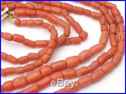 Superbe ancien collier 3 rangs perle de corail rouge fermoir or 18k