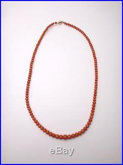 Superbe ancien collier de perle de corail rouge fermoir or 18k XIXeme