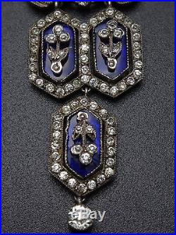Superbe ancien pendentif en argent massif strass et pierres bleues XIXeme