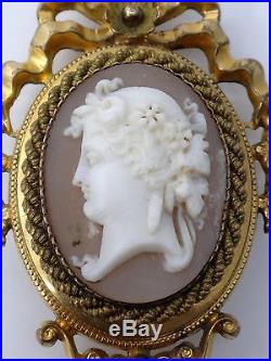 Superbe ancien pendentif porte photo camée monture pomponne Napoleon III