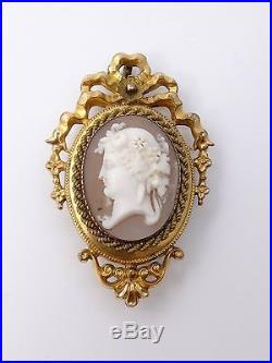 Superbe ancien pendentif porte photo camée monture pomponne Napoleon III