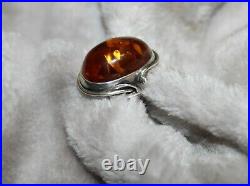 Superbe ancienne Antique Baltic Amber Ring 925