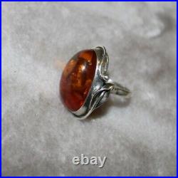 Superbe ancienne Antique Baltic Amber Ring 925