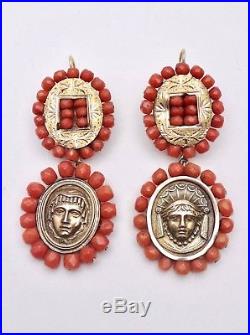 Superbes anciens pendants doreilles boucles or argent et corail