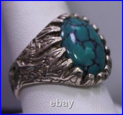 TAILLE 10 Bague Aigle Sud-Ouest Figurine Vintage 950 Sterling + Argent Turquoise