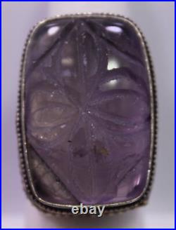 TAILLE 7,25 Bague antique en argent sterling florale victorienne sculptée violette en amithyste