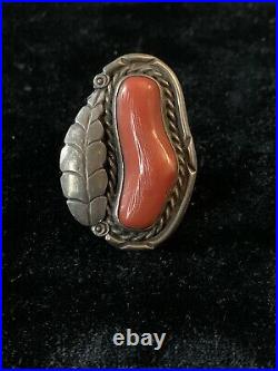 Taller Vintage Navajo Large Corail Argent Sterling Native American ring old
