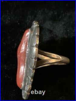 Taller Vintage Navajo Large Corail Argent Sterling Native American ring old