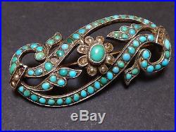 Très belle ancienne broche en argent massif Russe perles et turquoises