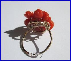 Très belle bague ancienne Corail naturel fruits fleurs Or rose 9 carats 375