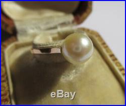 Très belle bague solitaire ancienne Perle Akoya Japon Or 18 carats 750