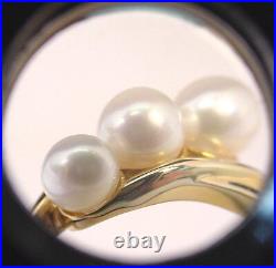 Trois les perles de culture 4.7 5.5 mm 10K Gold Bypass Style Ring New Old Stock