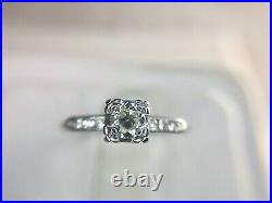 VINTAGE ART DECO 14k or Blanc Round Old European Diamond Engagement Ring