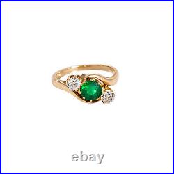 Vintage 14K or Rose 0.30 CT GVS1 vieux mineur Diamond Emerald Ring Taille 4.75