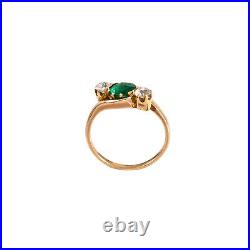 Vintage 14K or Rose 0.30 CT GVS1 vieux mineur Diamond Emerald Ring Taille 4.75